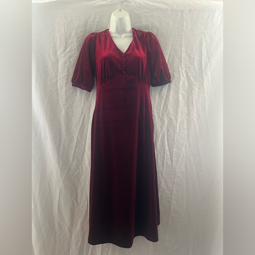 Briggs New York Burgundy Velvet Midi Dress XS Empire Waist Holiday NWT - Picture 3 of 11